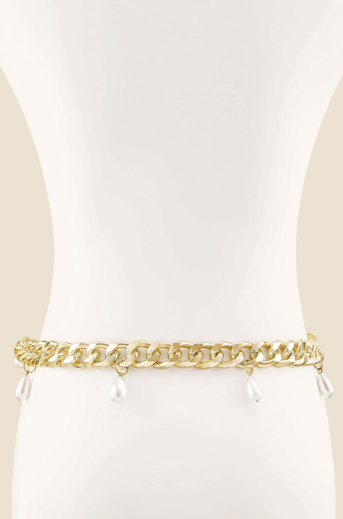 Pearl Dotted Chain Link Belt in Gold front