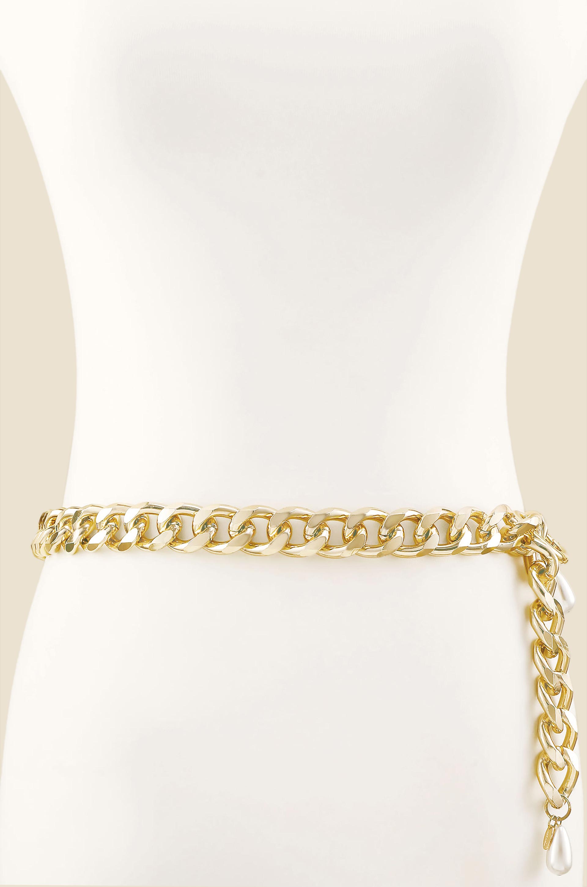 Pearl Dotted Chain Link Belt in Gold back