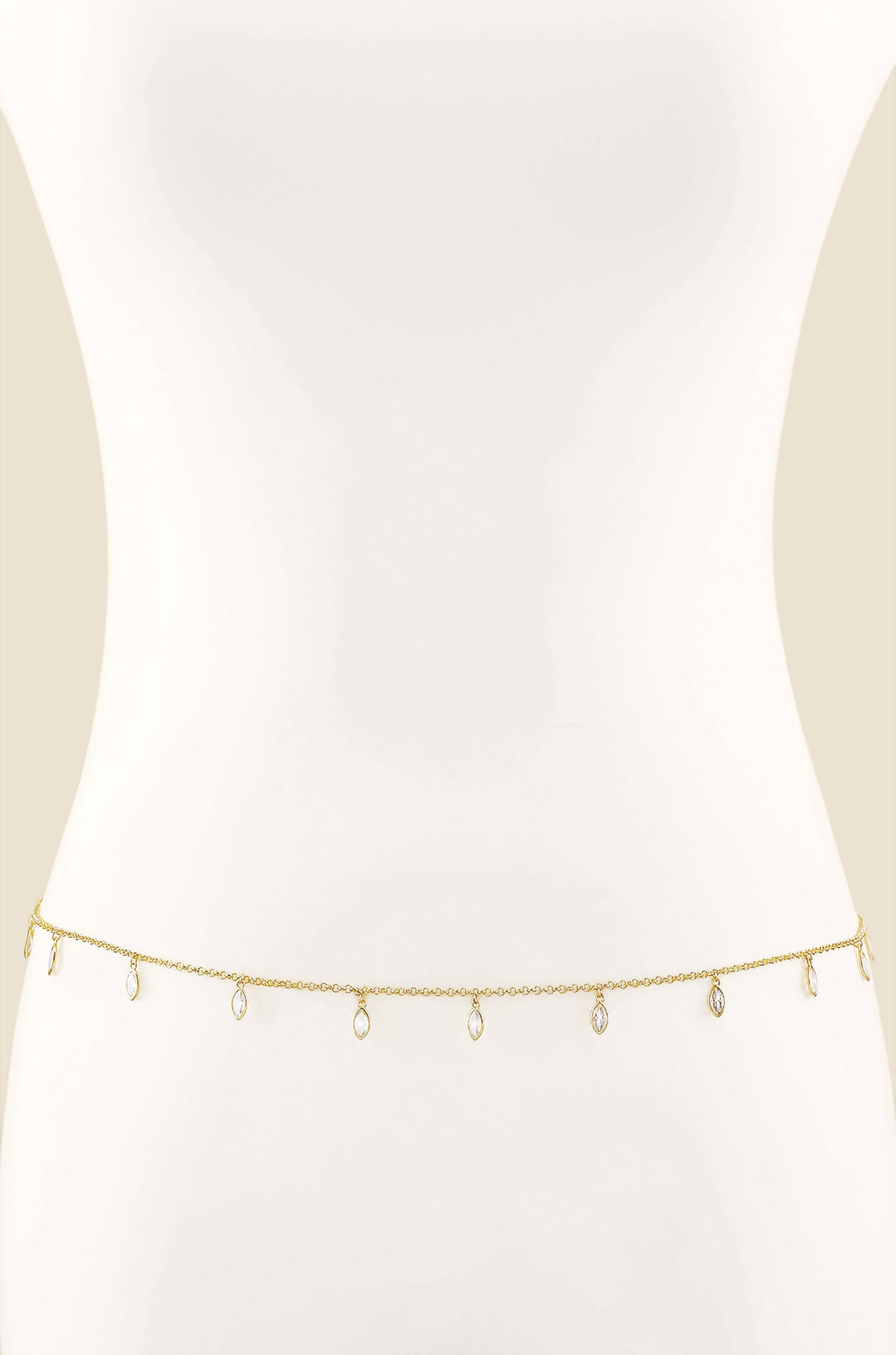 Crystal Droplet Thin Chain Gold Body Chain front