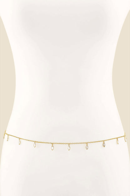 Crystal Droplet Thin Chain Gold Body Chain front