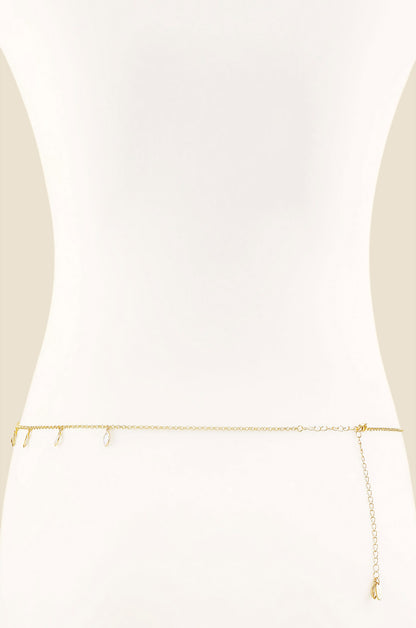 Crystal Droplet Thin Chain Gold Body Chain back