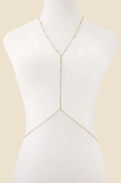 Blissful Crystal Body Chain in Gold front