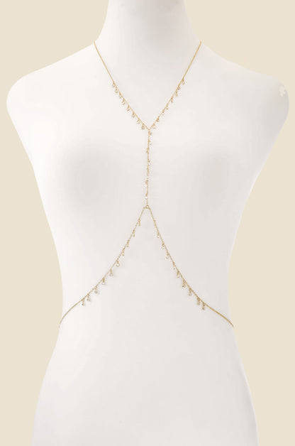 Crystal Fringe Body Chain in Gold front