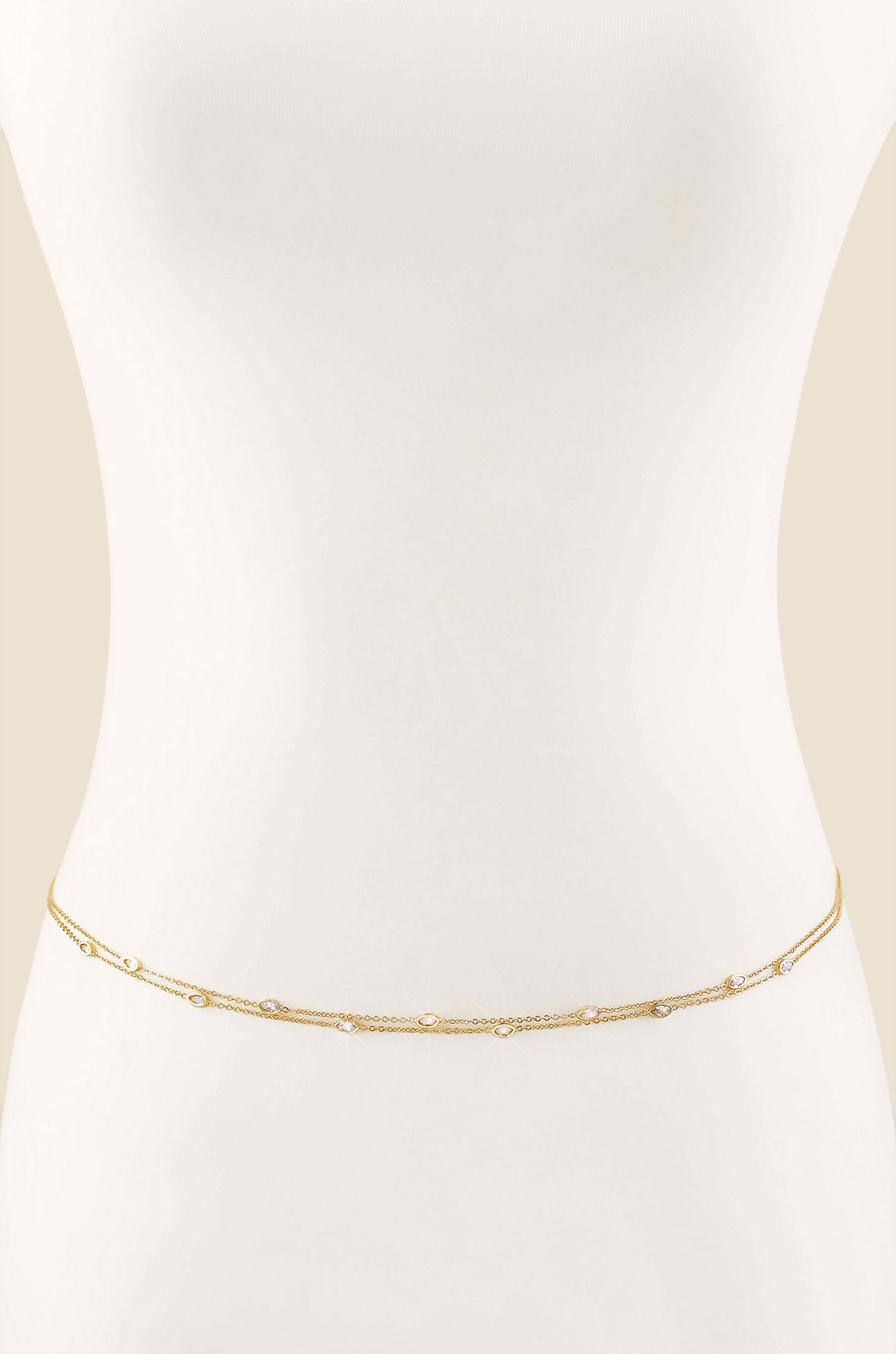 Crystal Dotted Delicate Strands Body Chain in Gold front
