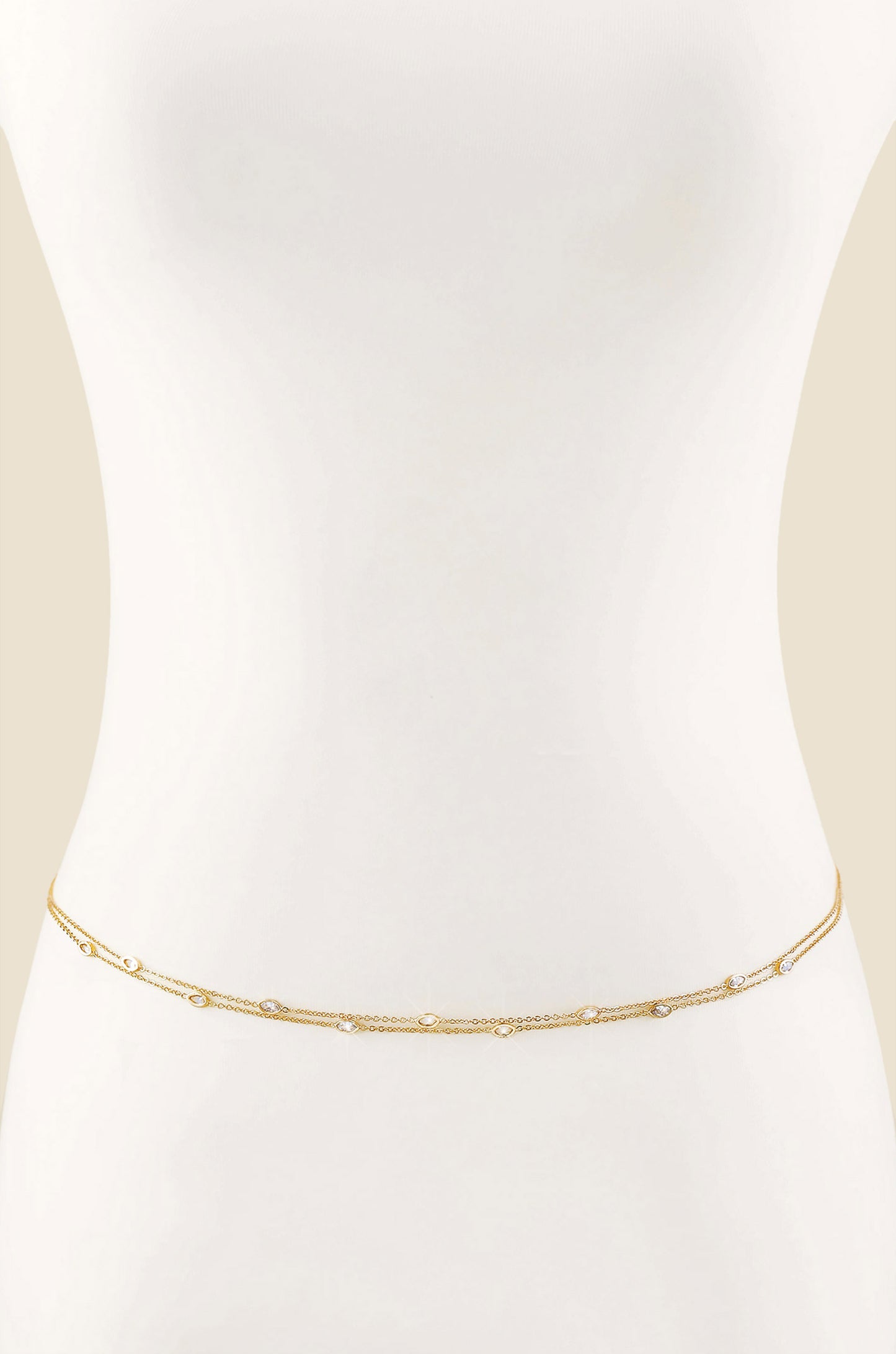 Crystal Dotted Delicate Strands Body Chain in Gold front