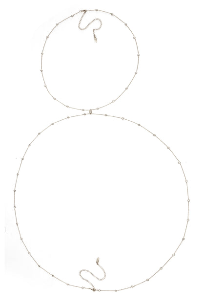 Simple Crystal X Body Chain in Rhodium on white 2