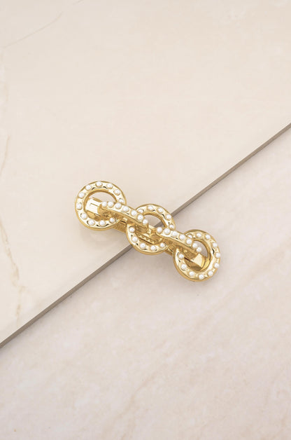 Triple Disc Pearl Barrette on slate
