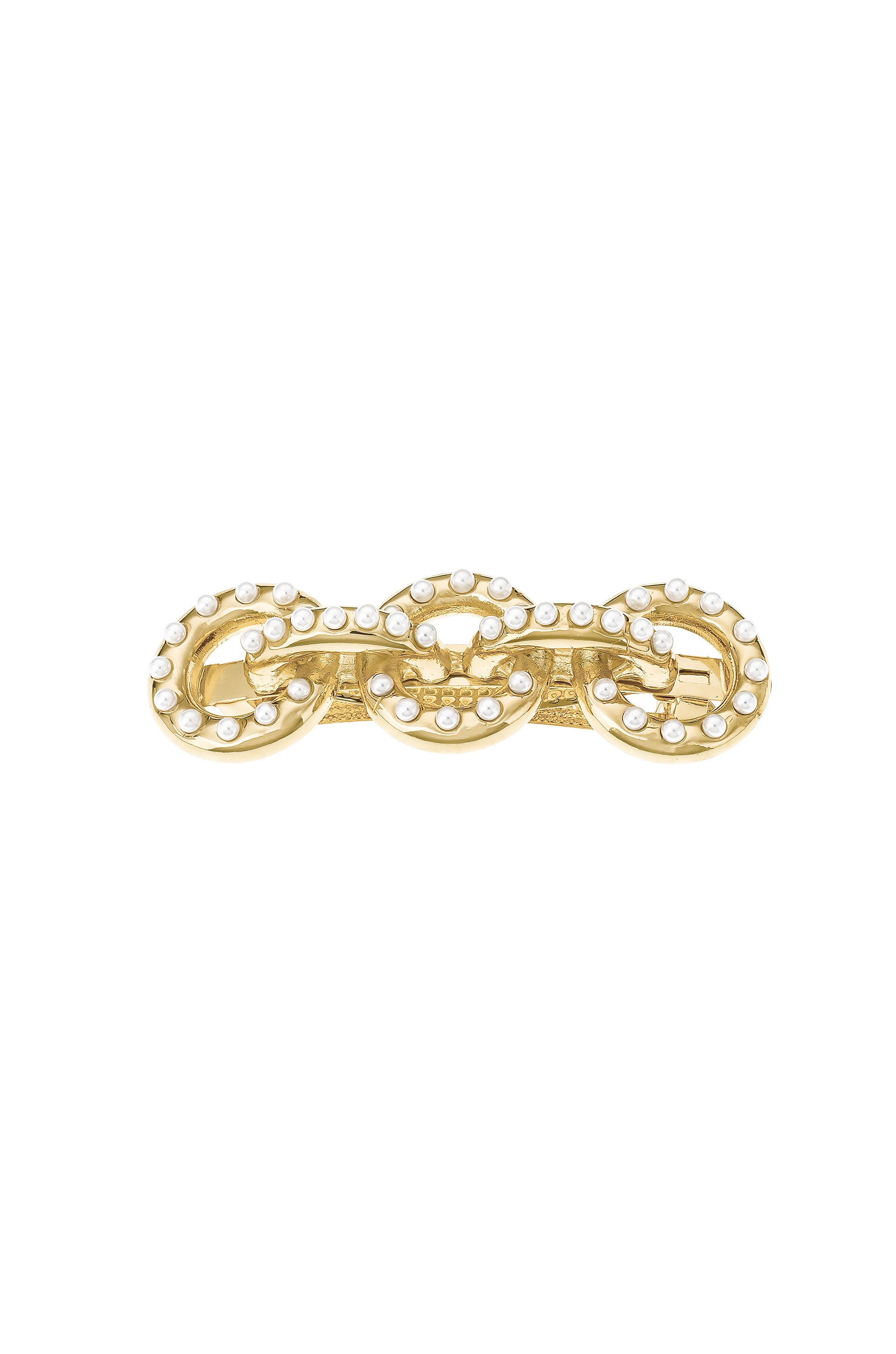 Triple Disc Pearl Barrette on white