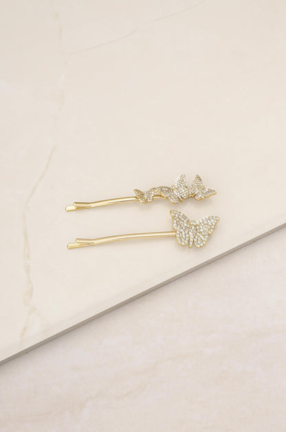 Sparkle Butterfly Hair Pin Set on slate