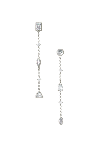 Shapely Crystal Dangle Earrings in rhodium on white