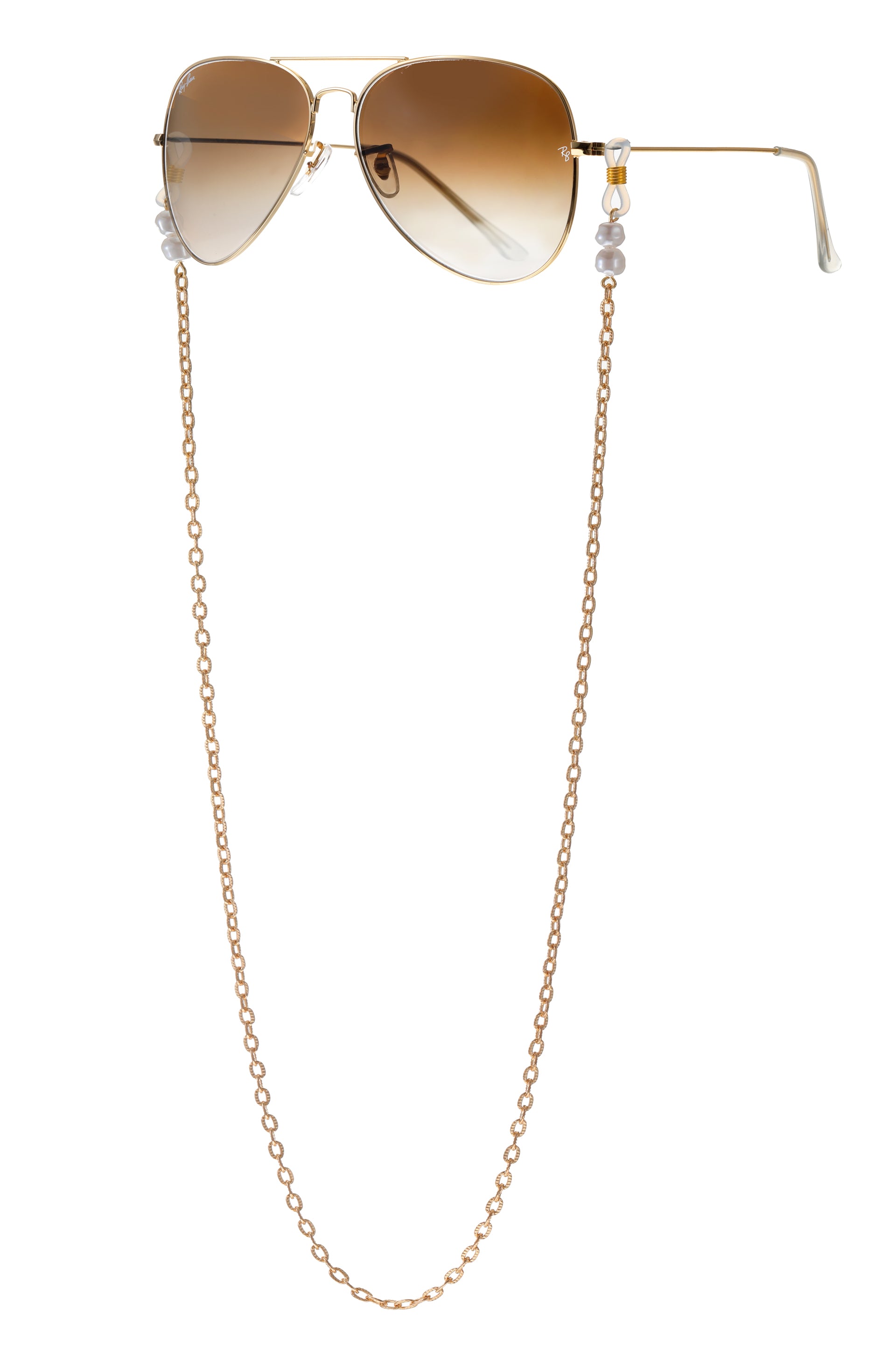Wide Link Pearl Glasses Chain on white