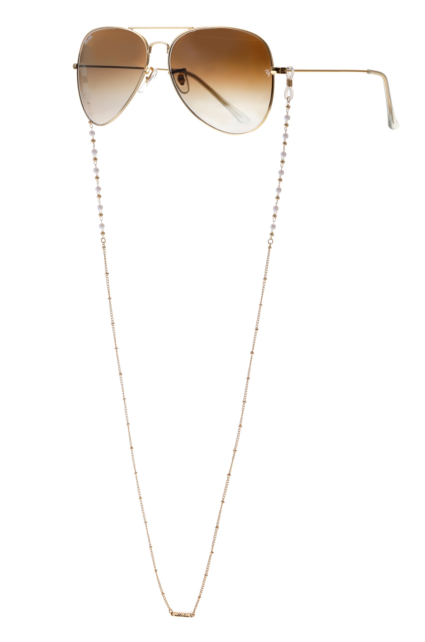 Dainty Pearl and Gold Glasses Chain on white