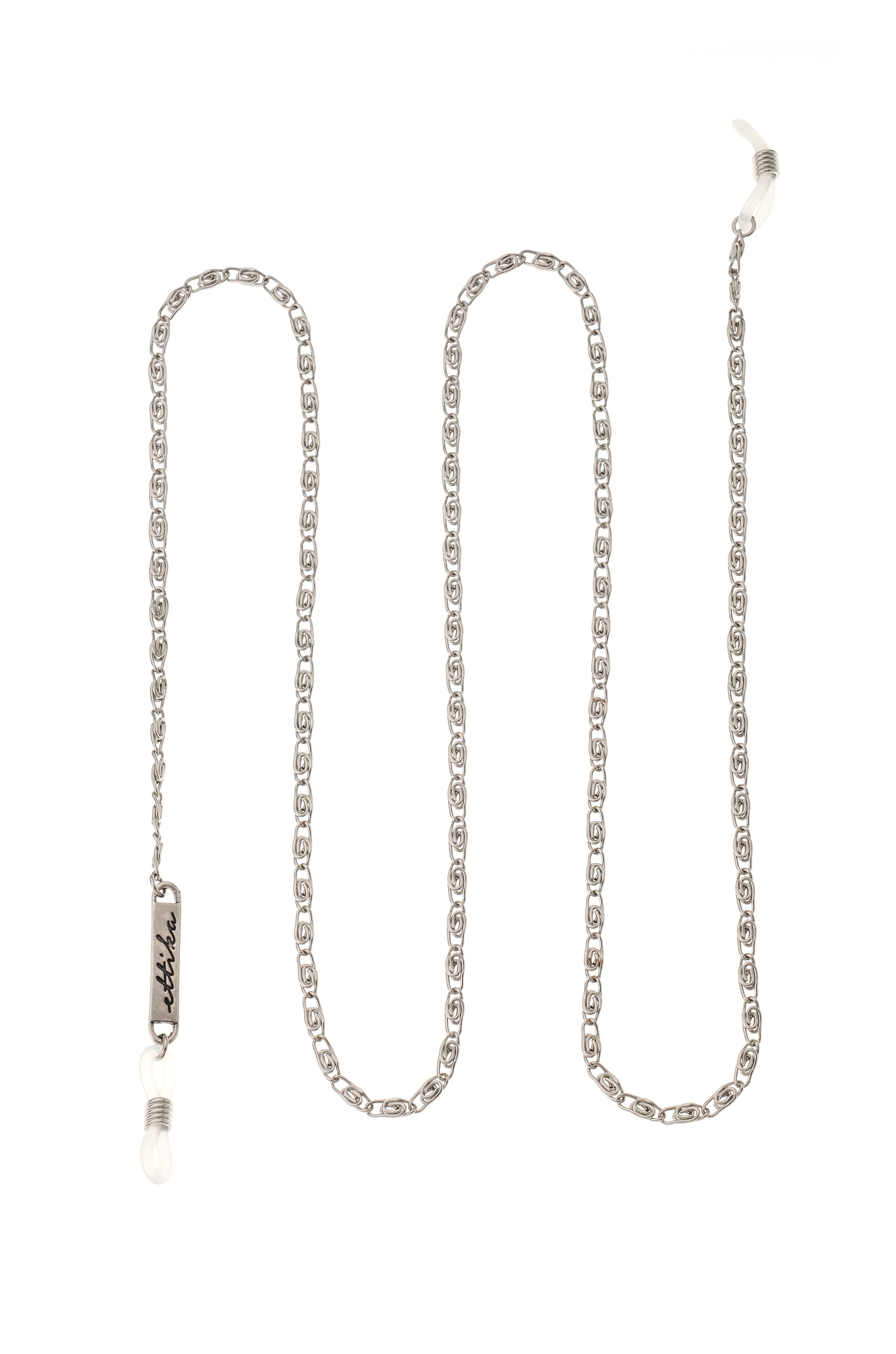 Level Up Glasses Chain in rhodium on white 2
