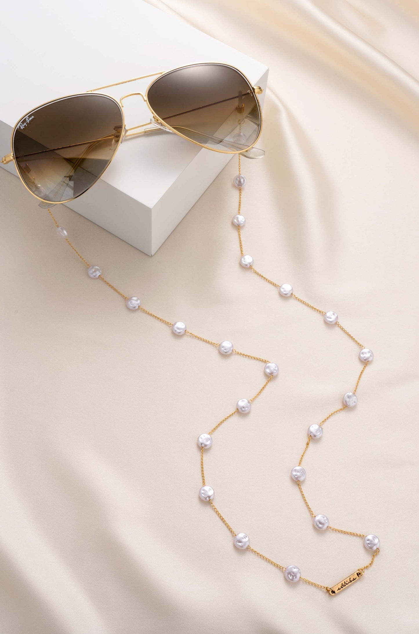 Mermaid Coin Pearls Glasses Chain on slate
