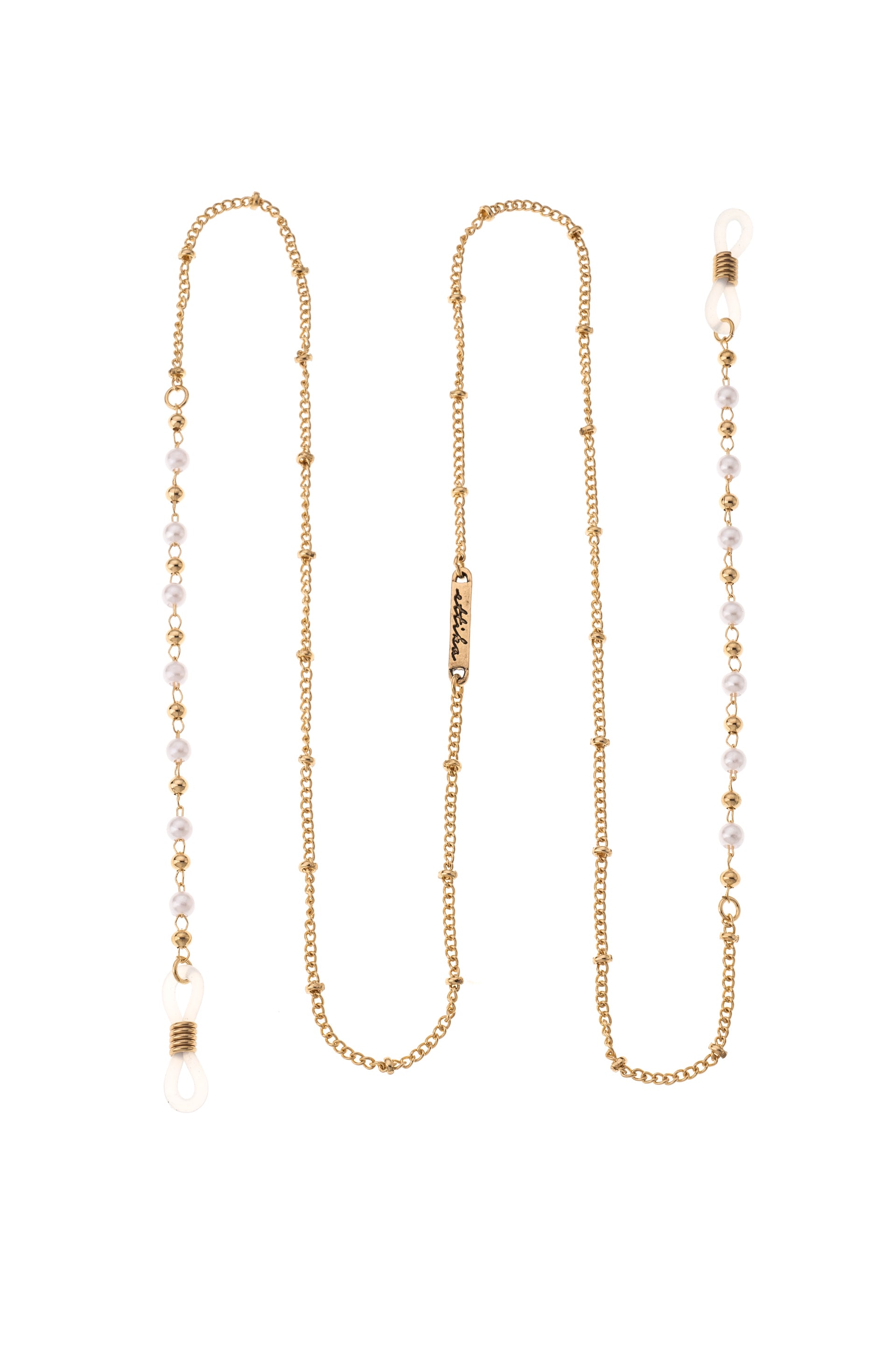 Dainty Pearl and Gold Glasses Chain on white 2