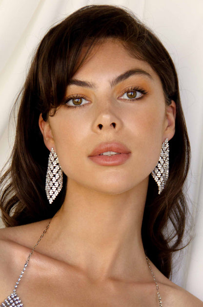 Swinging Crystal & Silver Plated Earrings on a model