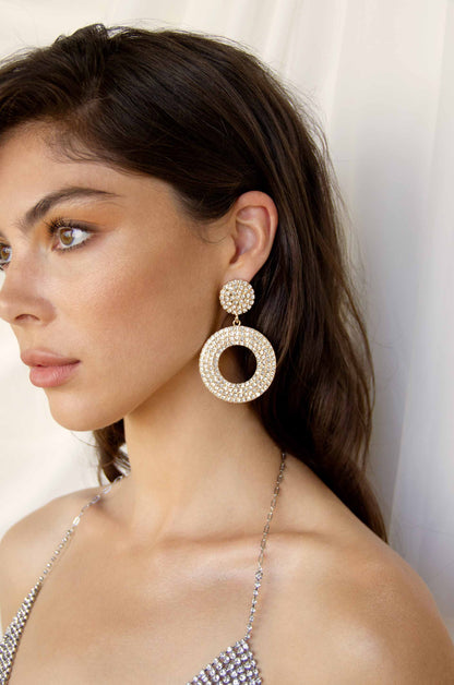 Spinning Records Crystal Earrings on model