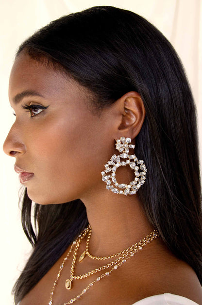 Crystal Bouquet 18k Gold Plated Earrings on a model