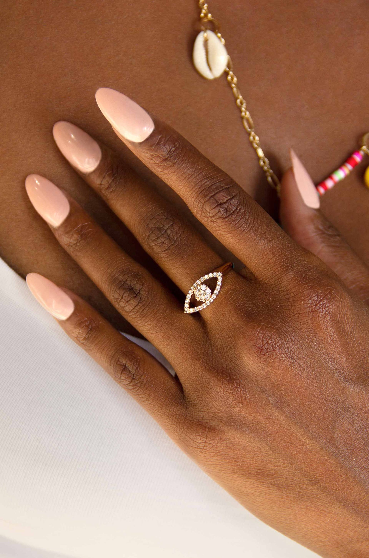 Eyes On You 18k Gold Plated Crystal Ring on a model