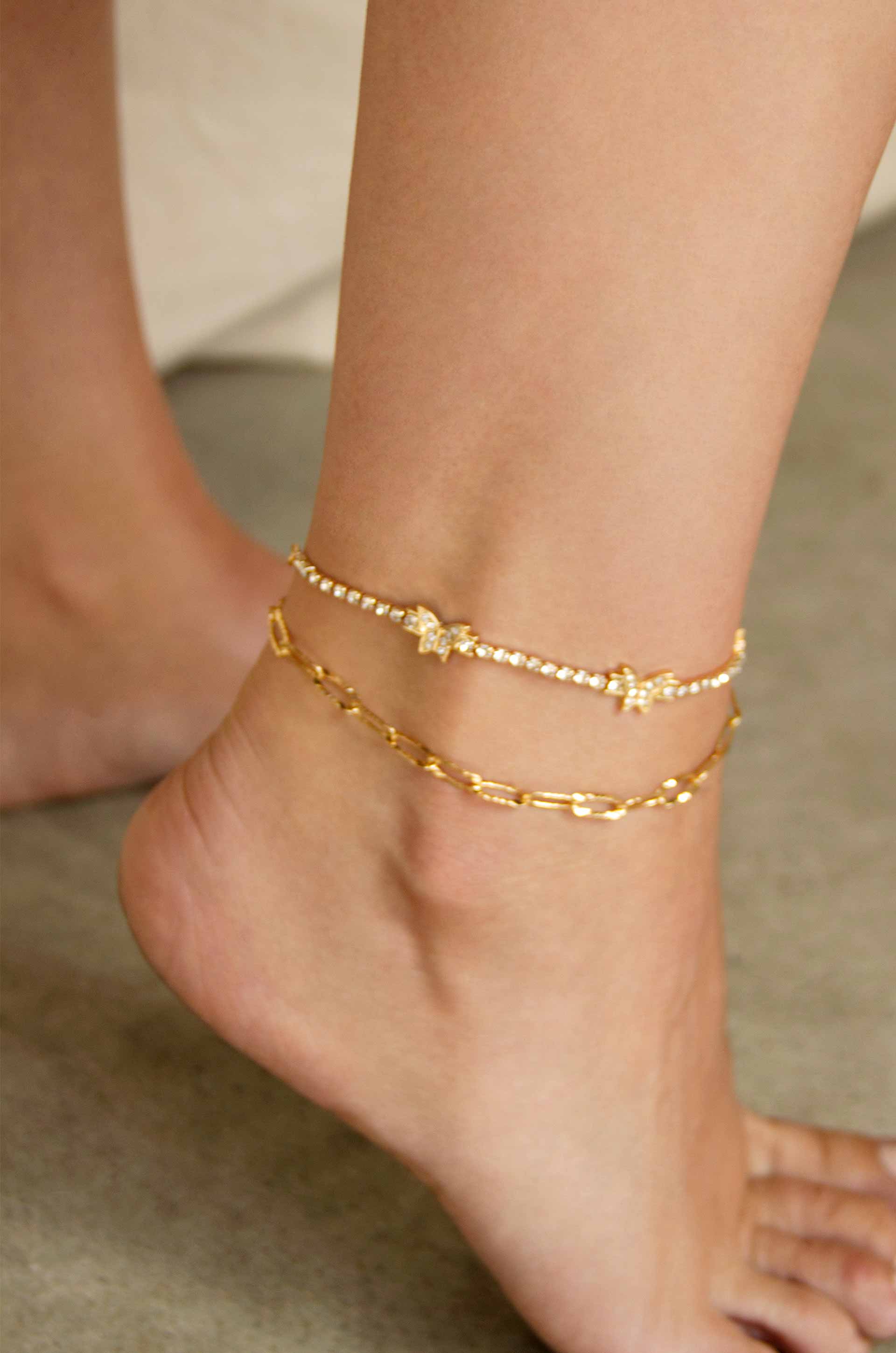 Butterfly High 18k Gold Plated Anklet Set on a model