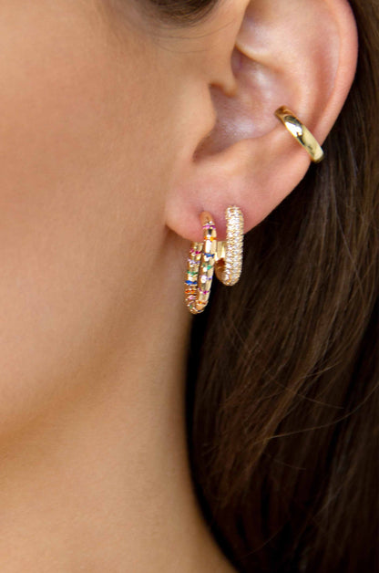 Everyday Celebration 18k Gold Plated Hoop Earrings on a model