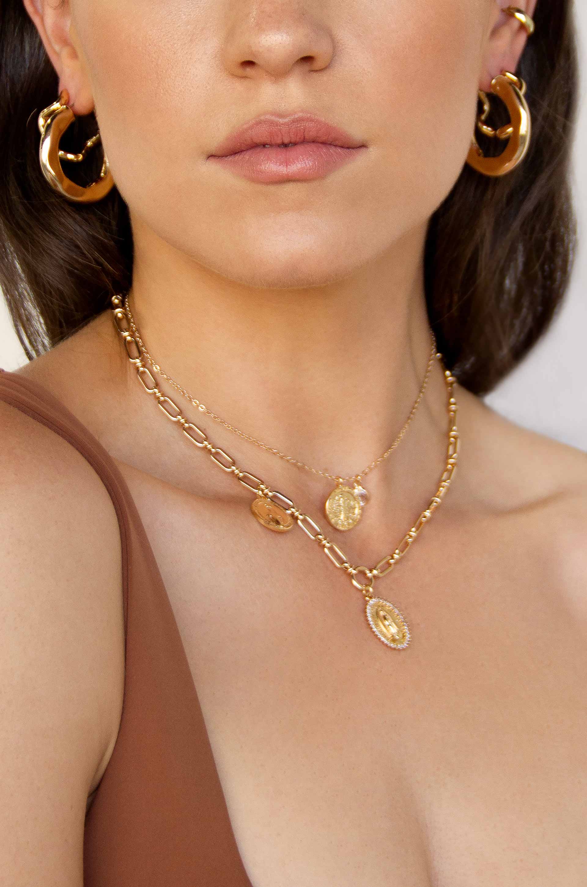 Layered Saints 18k Gold Plated Necklace Set on a model