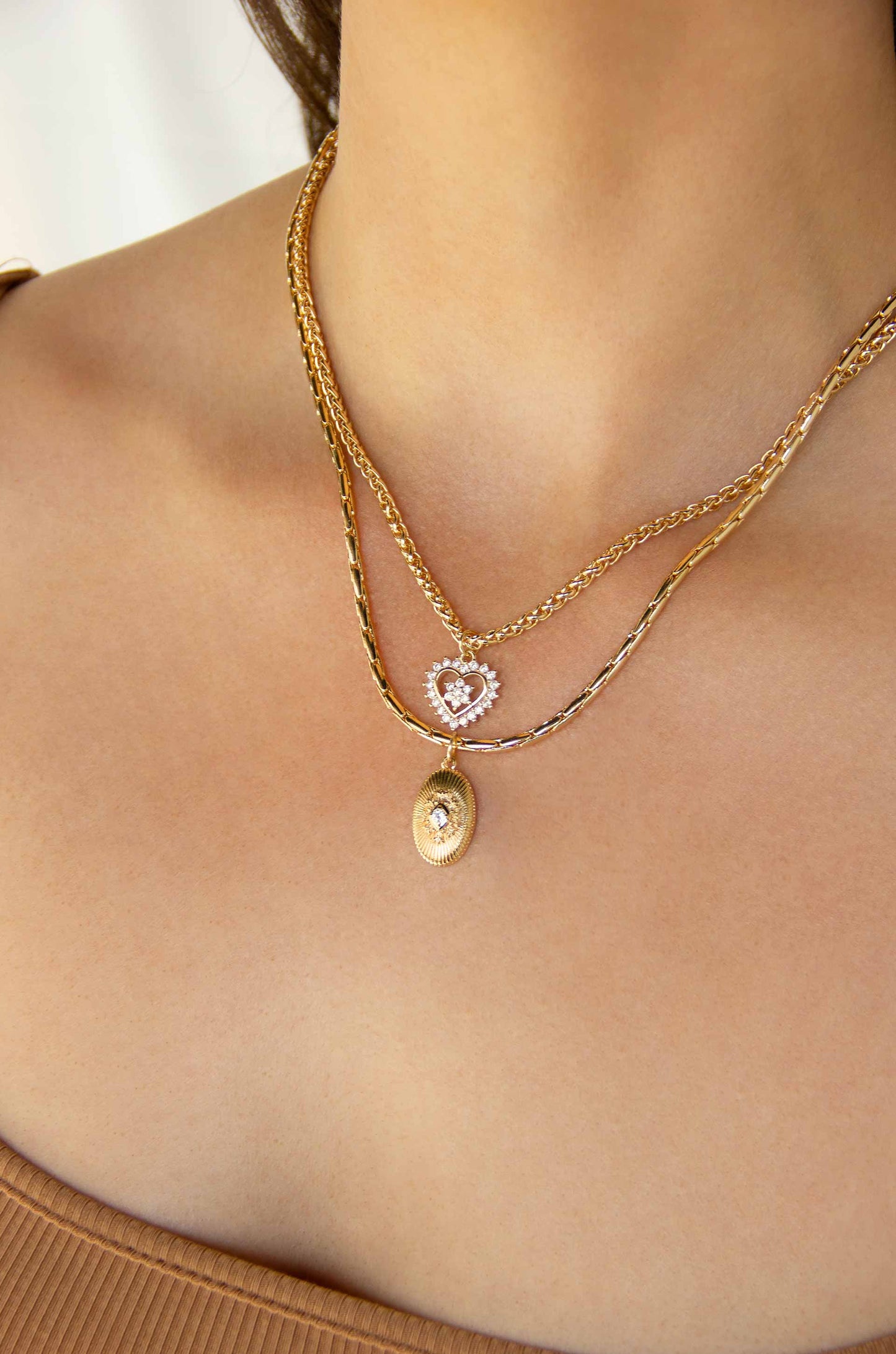 Eternal Love 18k Gold Plated Layered Chain Necklace on a model
