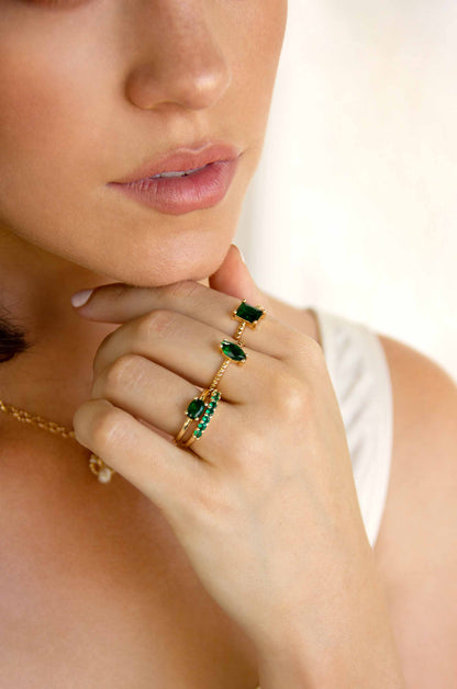 Green With Envy 18k Gold Plated Ring Set on a model
