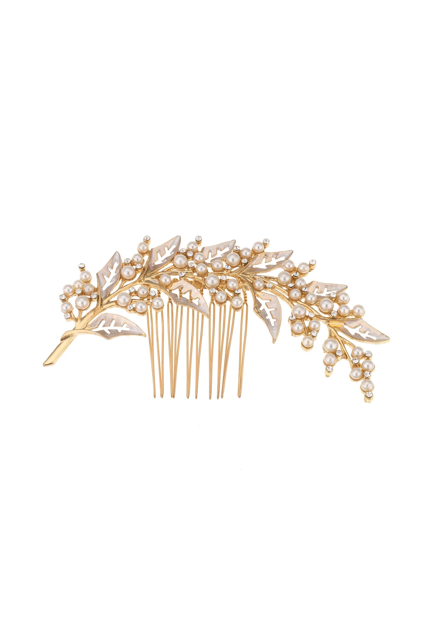Ethereal Pearl Leaf Hair Comb on white