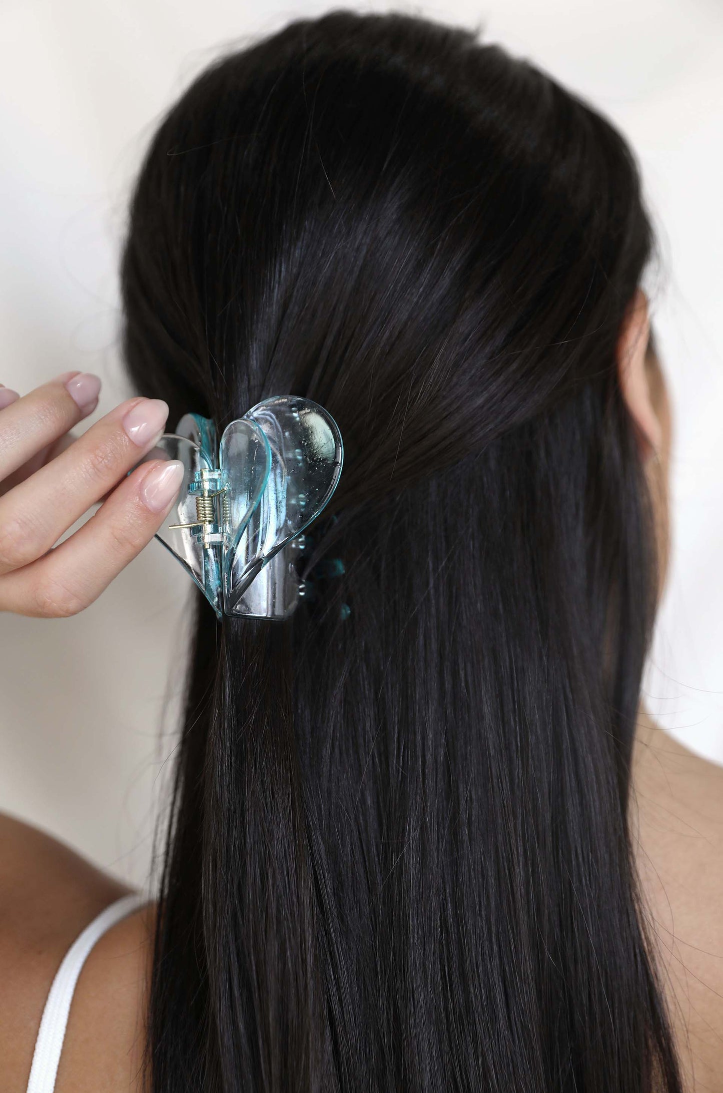 Full Hearts Clear Hair Claw Set on a model