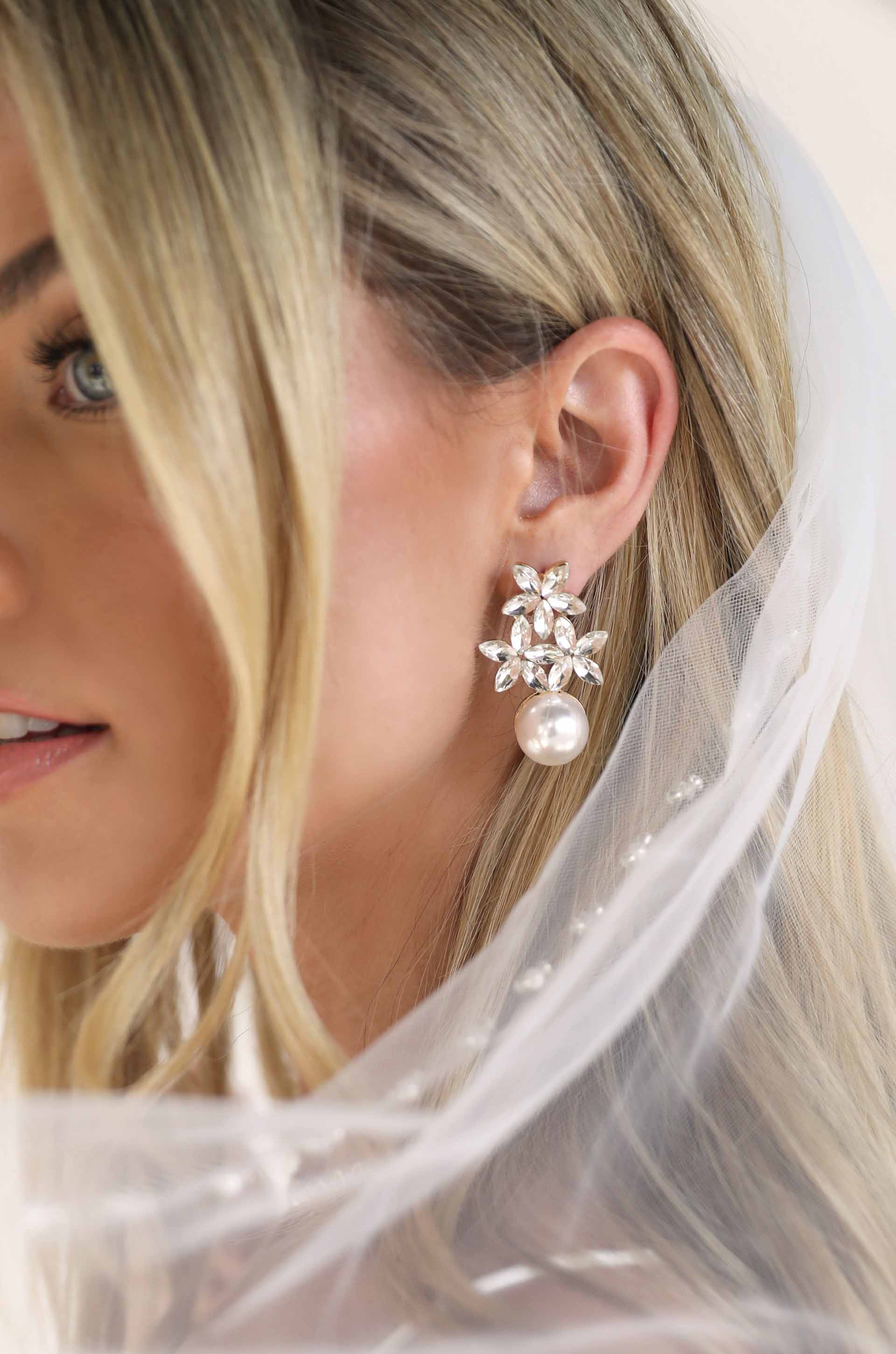 Best Day Crystal & Pearl Earrings on model