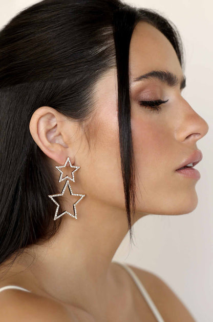Starbright Crystal 18k Gold Plated Dangle Earrings on a model