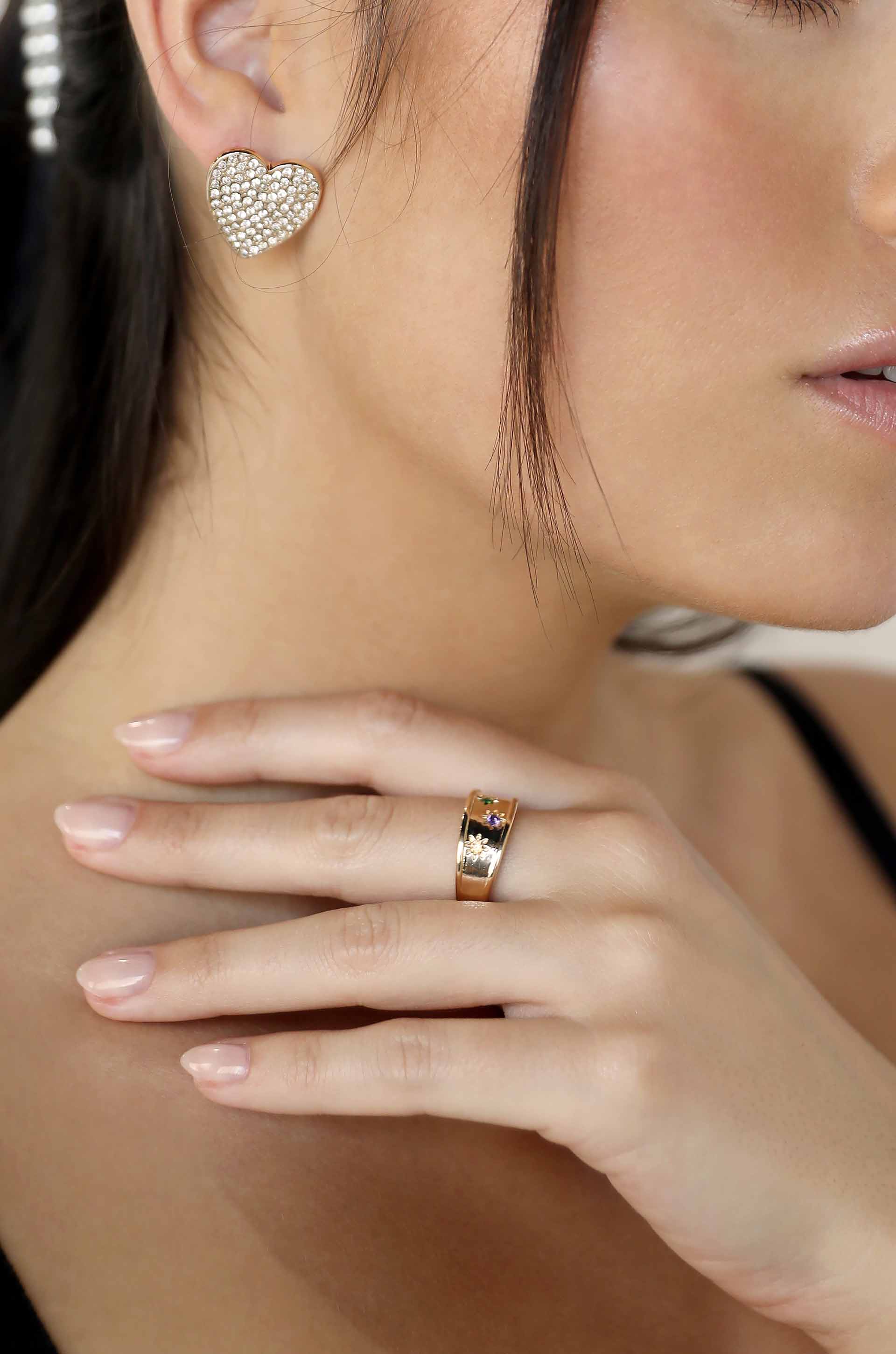 Be Your Own Magic Rainbow Crystal 18k Gold Plated Ring Set on a model