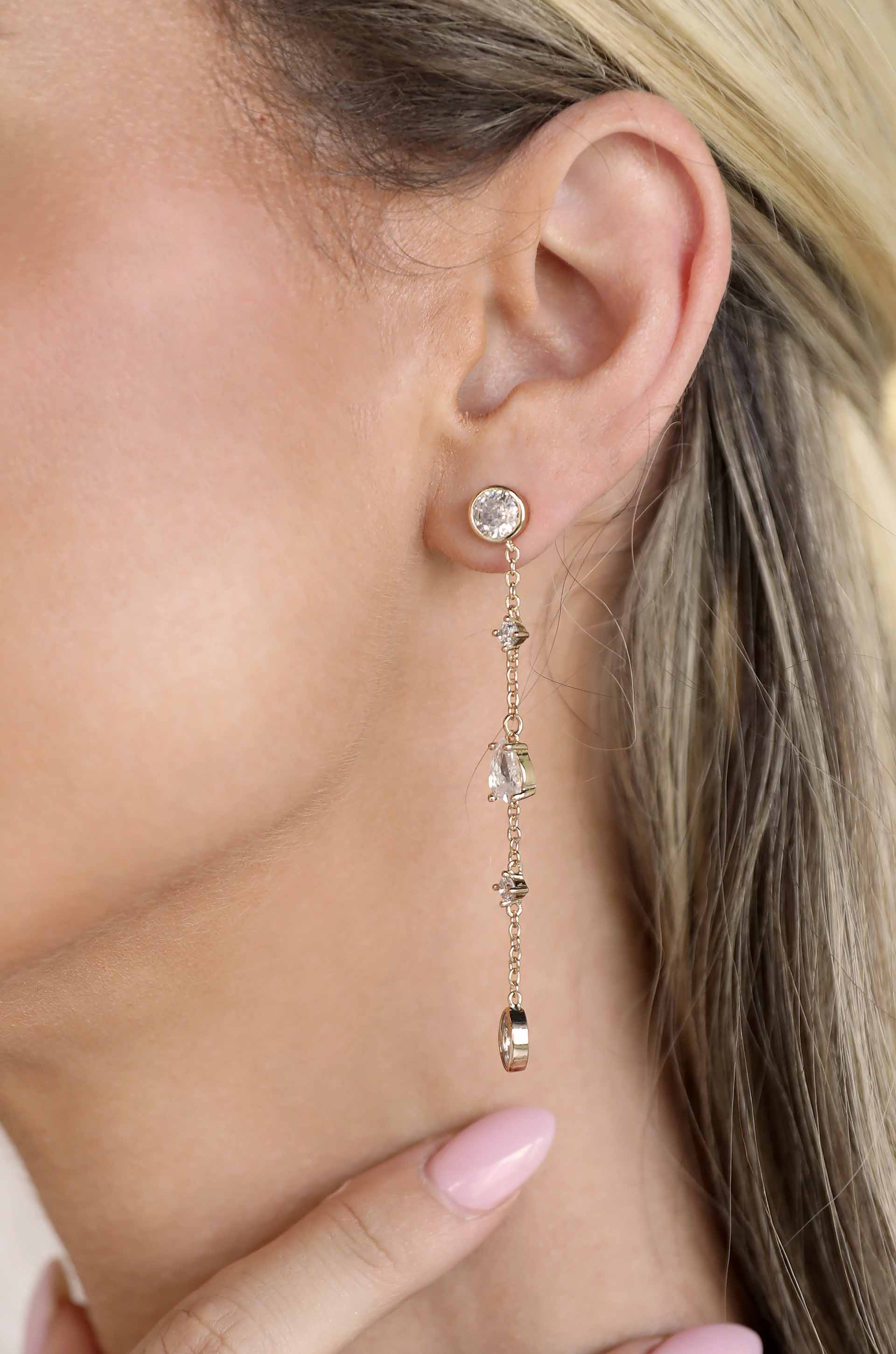 Shapely Crystal Dangle Earrings on model