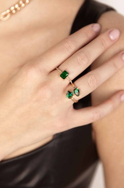 Crystal Teardrop Wrap Ring in green on a model