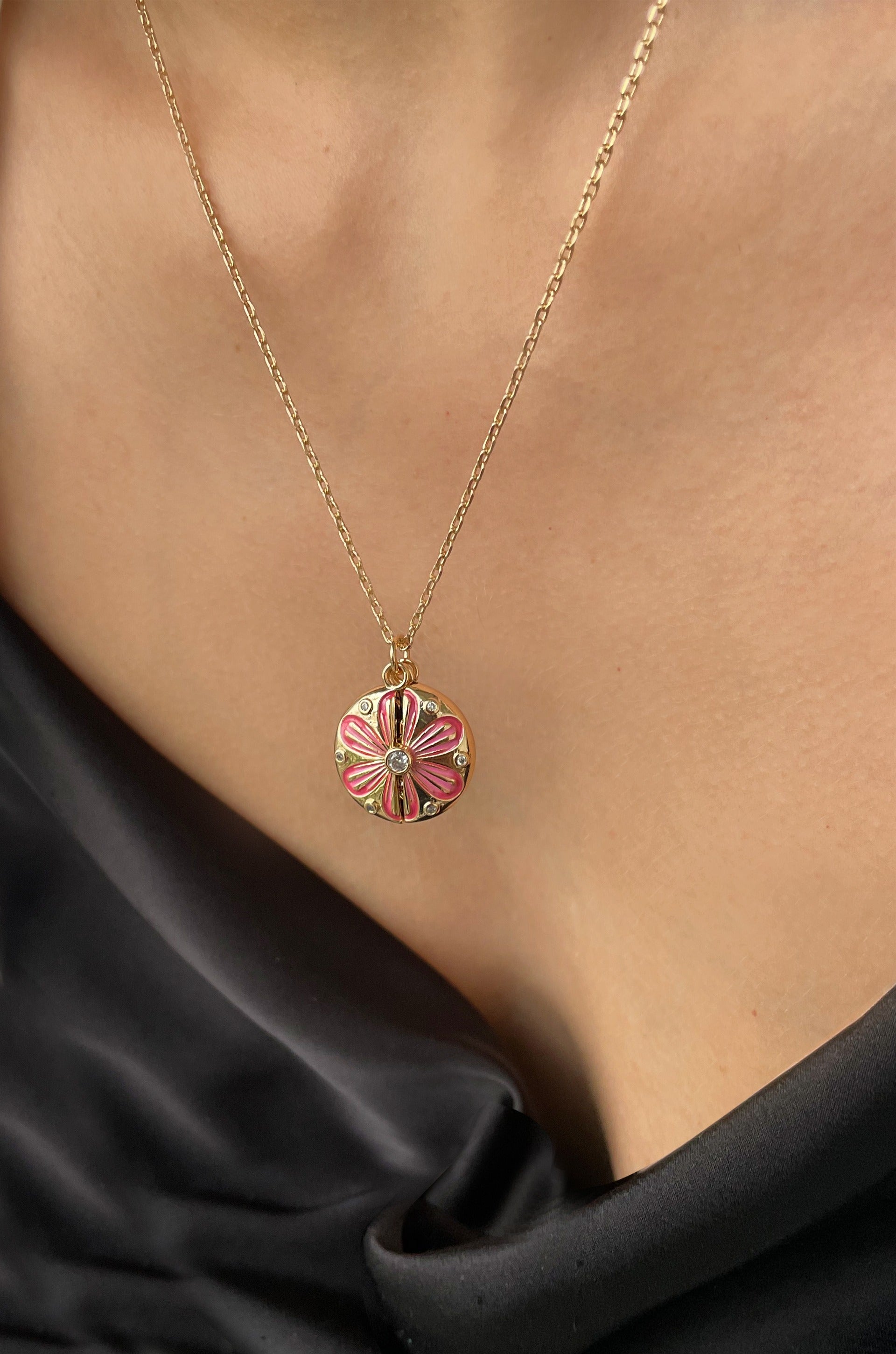 Be Kind Hidden Message Locket Necklace on a model