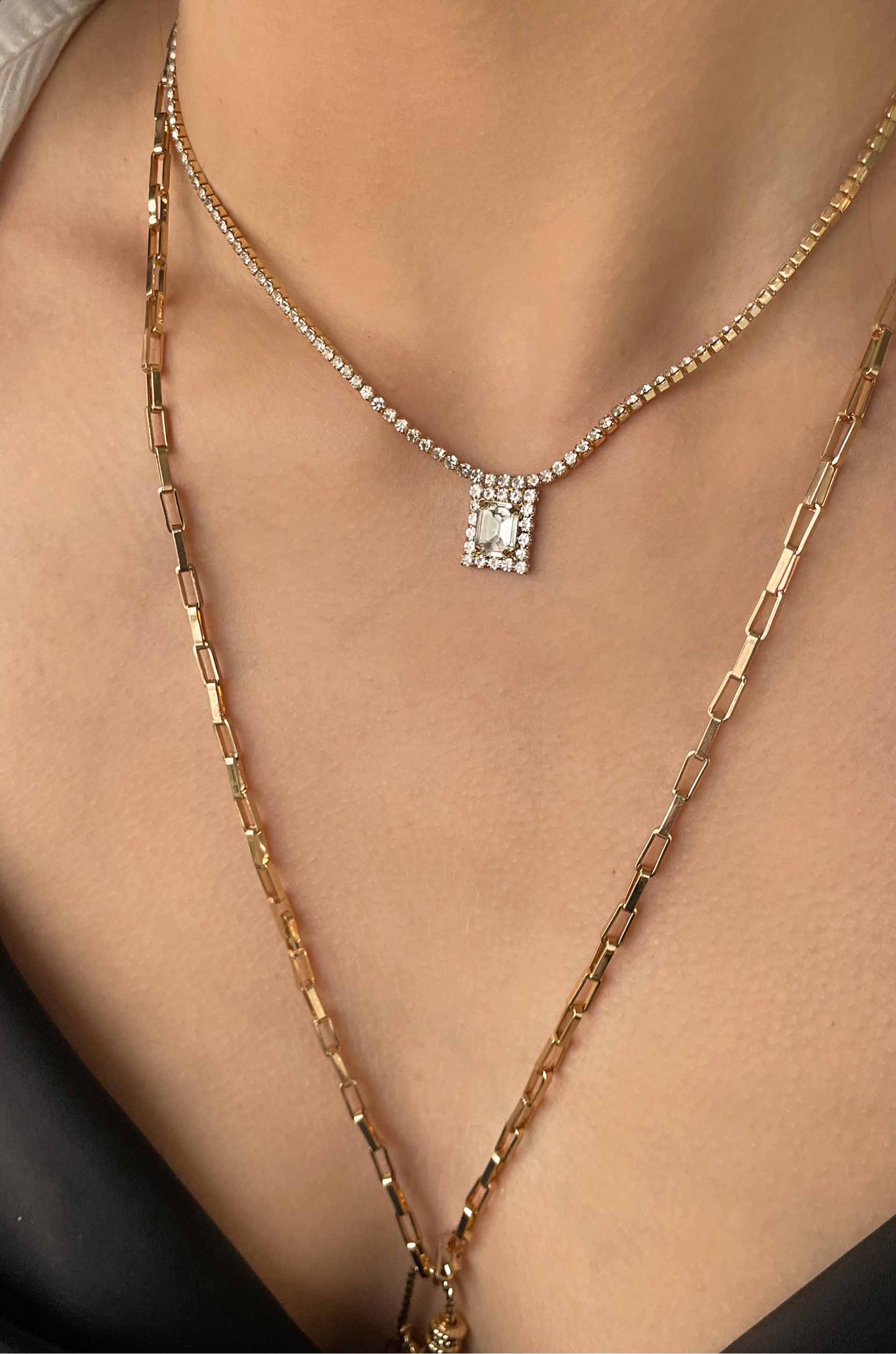 Minimal Crystal 18k Gold Plated Adjustable Necklace on a model