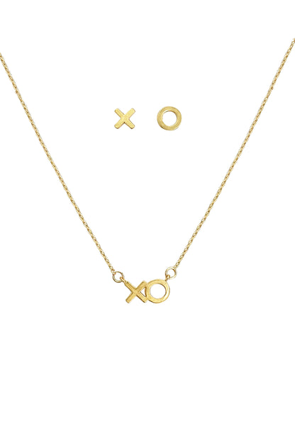 Hugs and Kisses 18k Gold Plated XO Necklace & Earring Stud Boxed Set on white