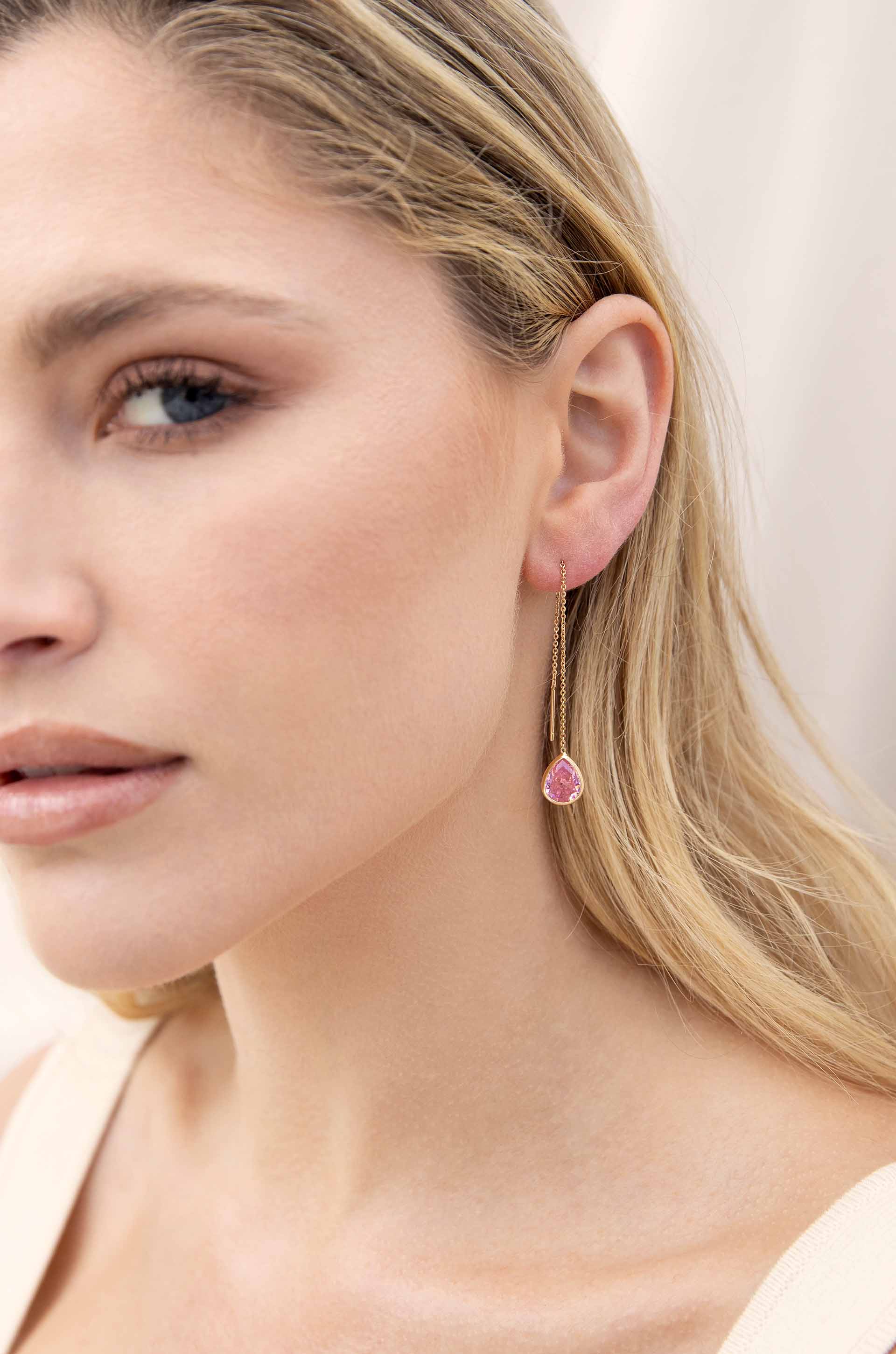 Barely There Chain and Crystal Dangle Earrings in pink on model