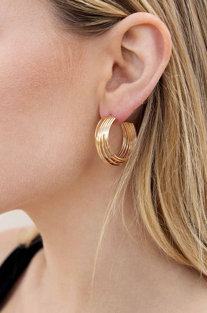 Multi-Wire 18kt Gold Plated Hoop Earrings on model