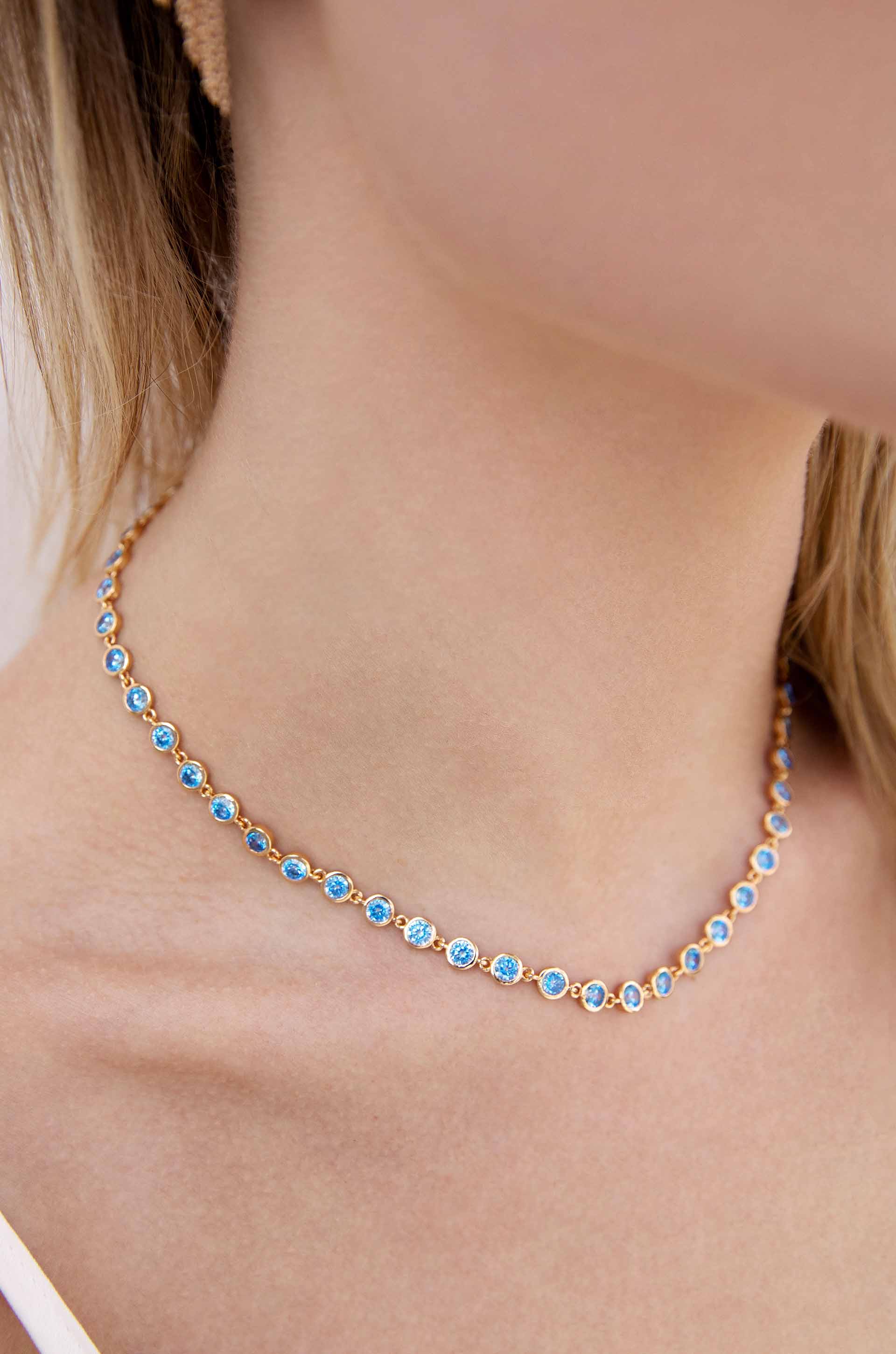 Crystal Disc and Link Necklace on model 8