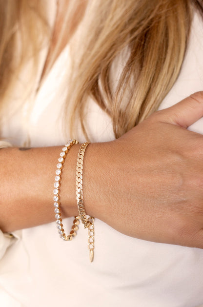 Crystal Chain & 18k Gold Plated Link Bracelet Set on model