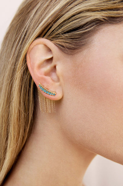 Turquoise Crystal 18k Gold Plated Ear Crawler on model