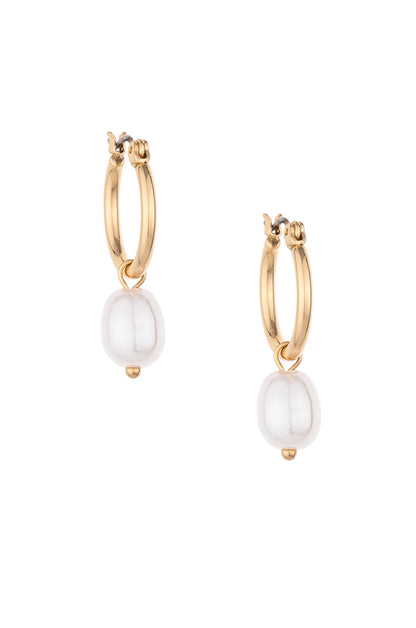 Removable Pearl Huggie Earrings on white front