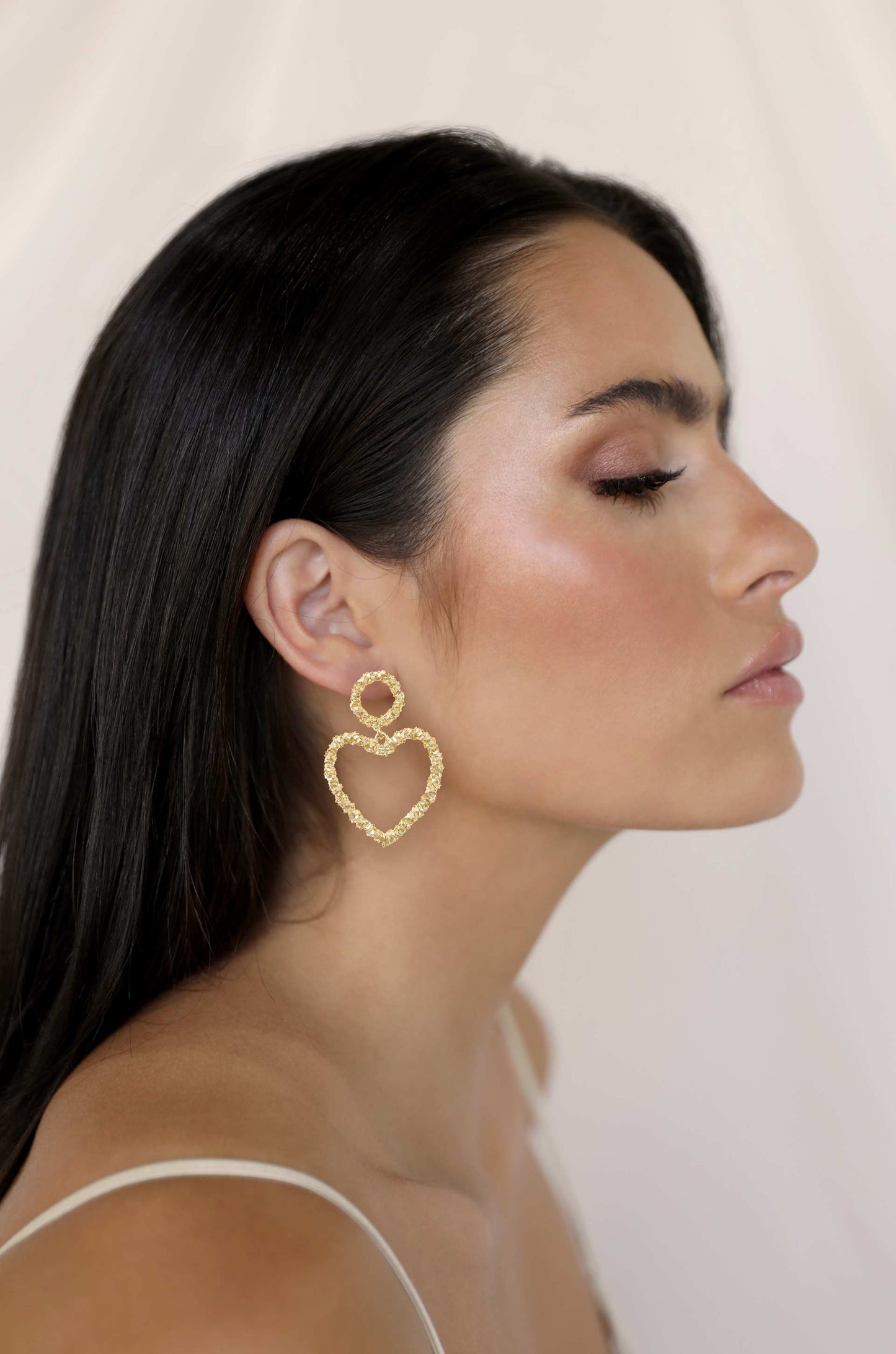 Last Love 18k Gold Plated Heart Earrings on model