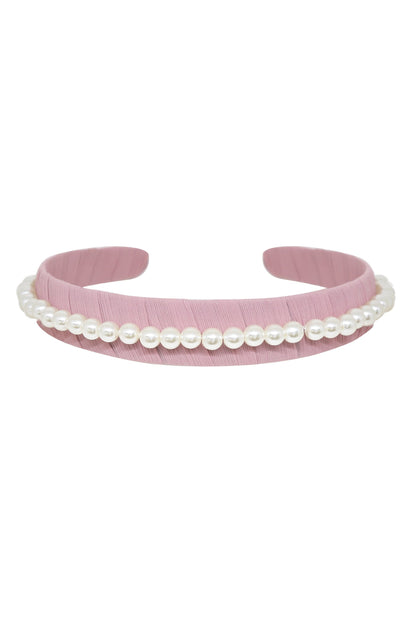 Classic Pink and Pearl Headband on white