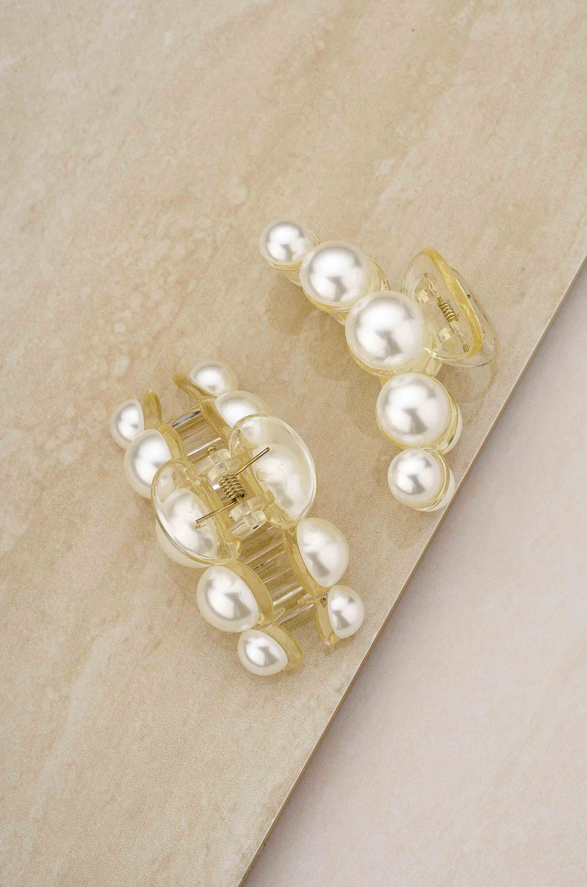 Pearl Hair Claw Set of 2 on slate background