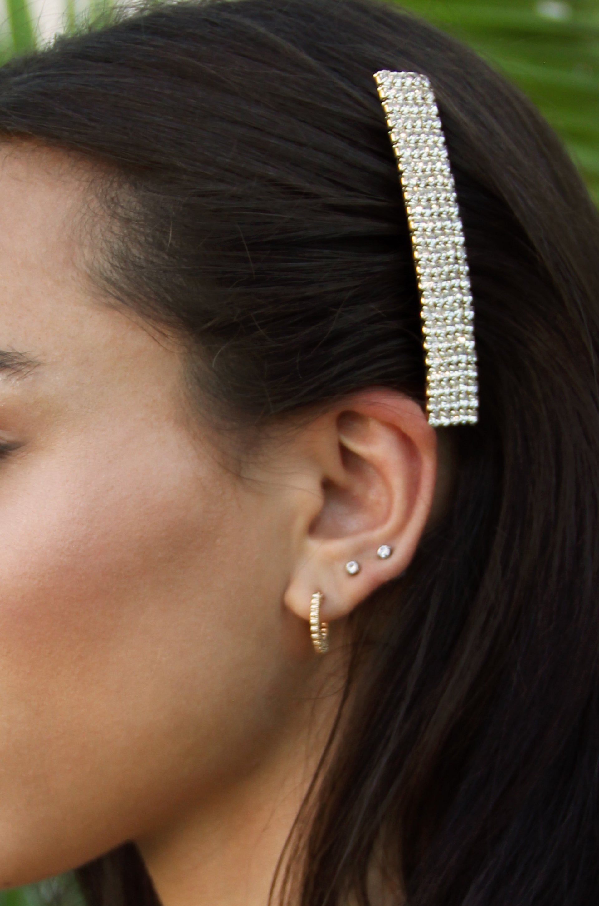 Dynasty Hair Comb Set in Crystal shown on a model  