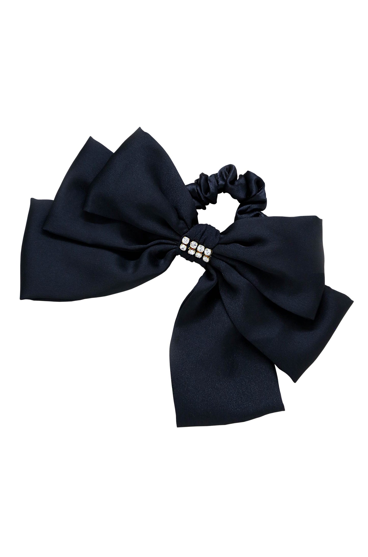 Oversized Bow Scrunchie with Crystal in Black on white background  