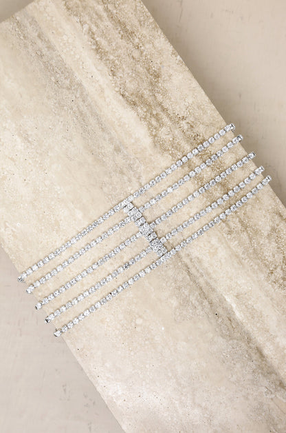 Rhinestone Multi-Chain Headband in Silver on slate background  